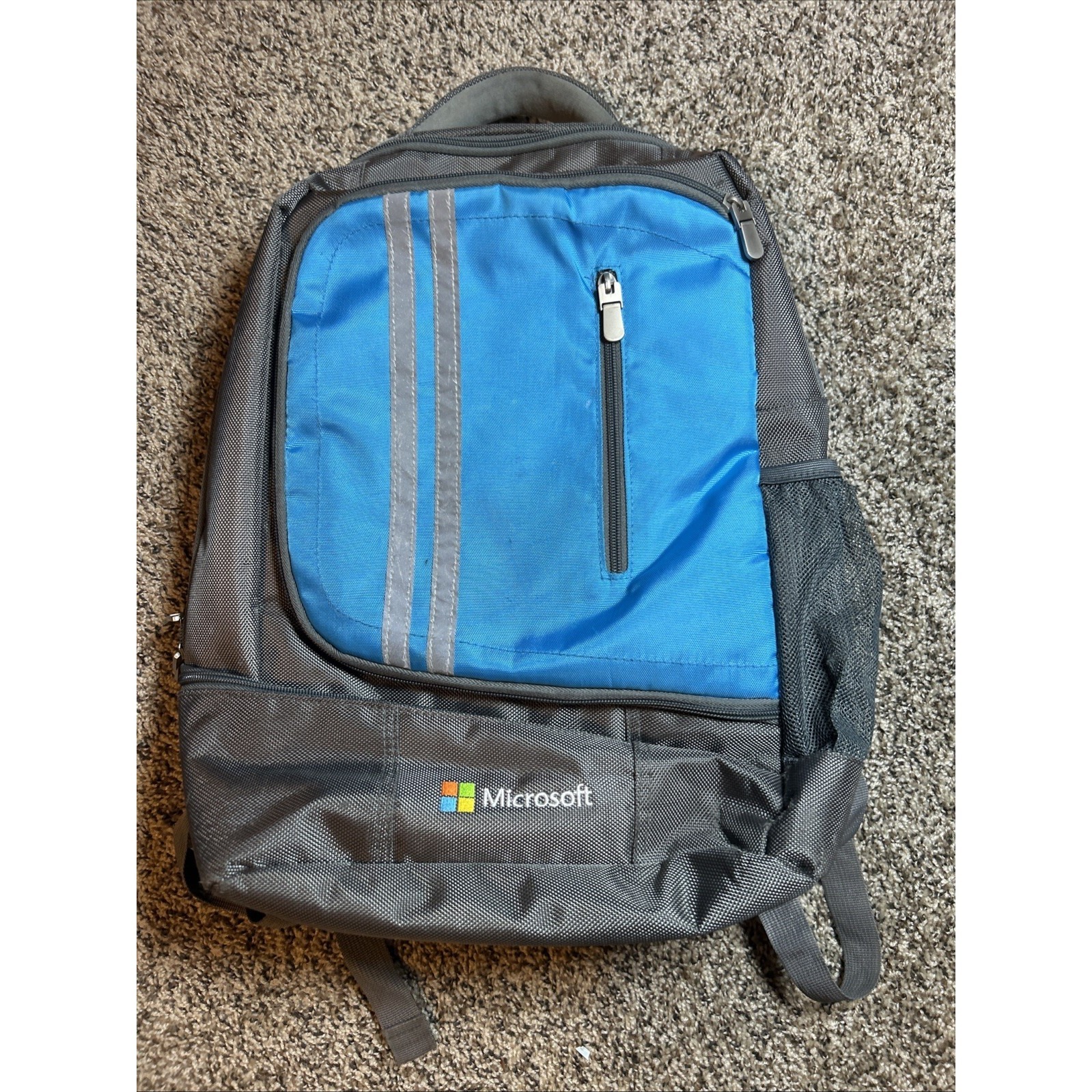 Microsoft Padded Laptop Backpack Strap Multiple Pockets Zip Blue Gray 18"